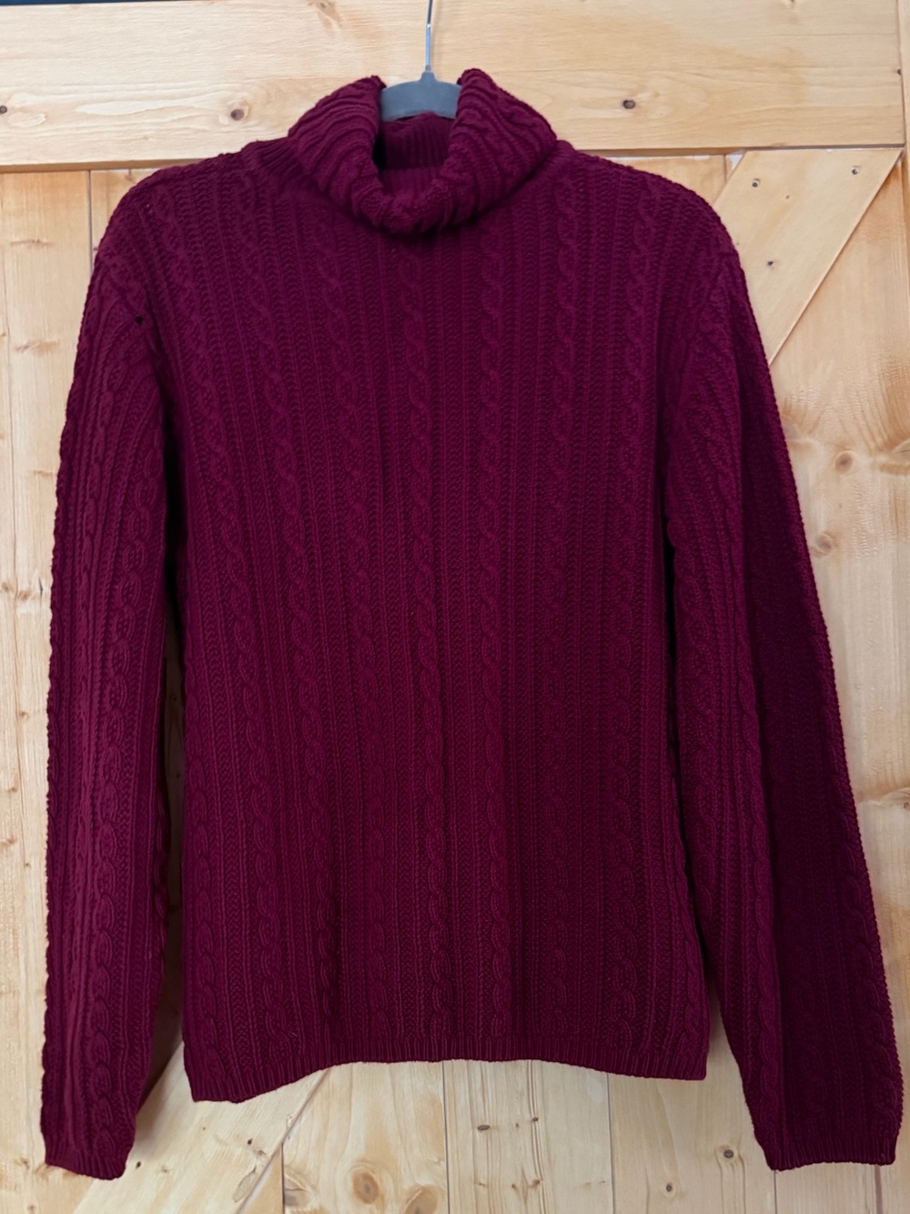 Vintage Talbots Cable Knit Turtleneck Sweater Burgundy/ Wine 100% Cotton S